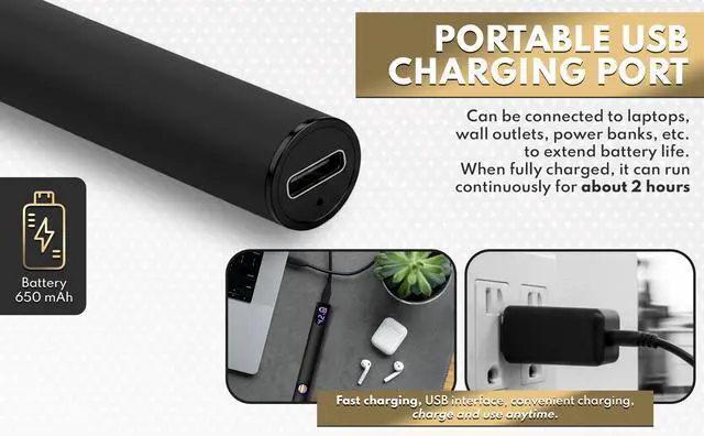 Alt view image 7 of 7 - 510 Threaded Battery Pen, 650mAh Cordless Soldering Iron with LED Display, Precise Temp Control USB-C Rechargeable, 3-Speed Adjustable Appliance Repair, DIY & Jewelry | Flame Pen Black & Gold