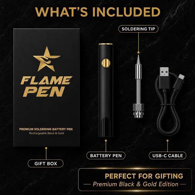 Alt view image 3 of 7 - 510 Threaded Battery Pen, 650mAh Cordless Soldering Iron with LED Display, Precise Temp Control USB-C Rechargeable, 3-Speed Adjustable Appliance Repair, DIY & Jewelry | Flame Pen Black & Gold
