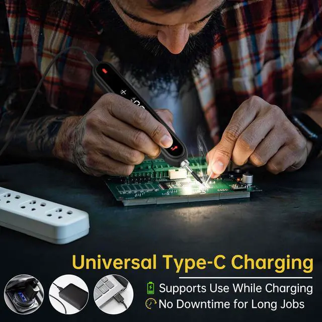 Alt view image 4 of 7 - Cordless Soldering Iron Kit, 8s Fast Heat-Up, 1400mAh Rechargeable Battery, Type-C Charging, Adjustable Temp 180~450 , 3 Replaceable Tips, Wireless Soldering Pen for DIY Electronics Repair Black