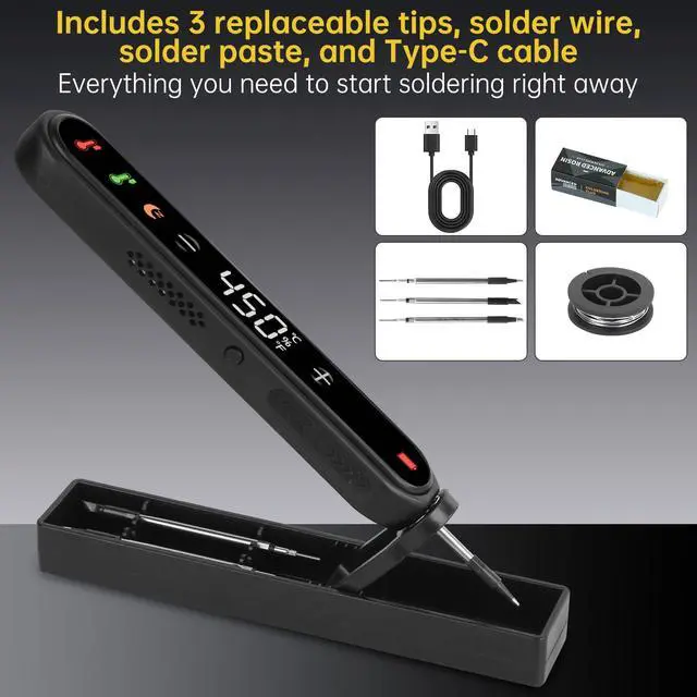 Alt view image 6 of 7 - Cordless Soldering Iron Kit, 8s Fast Heat-Up, 1400mAh Rechargeable Battery, Type-C Charging, Adjustable Temp 180~450 , 3 Replaceable Tips, Wireless Soldering Pen for DIY Electronics Repair Black