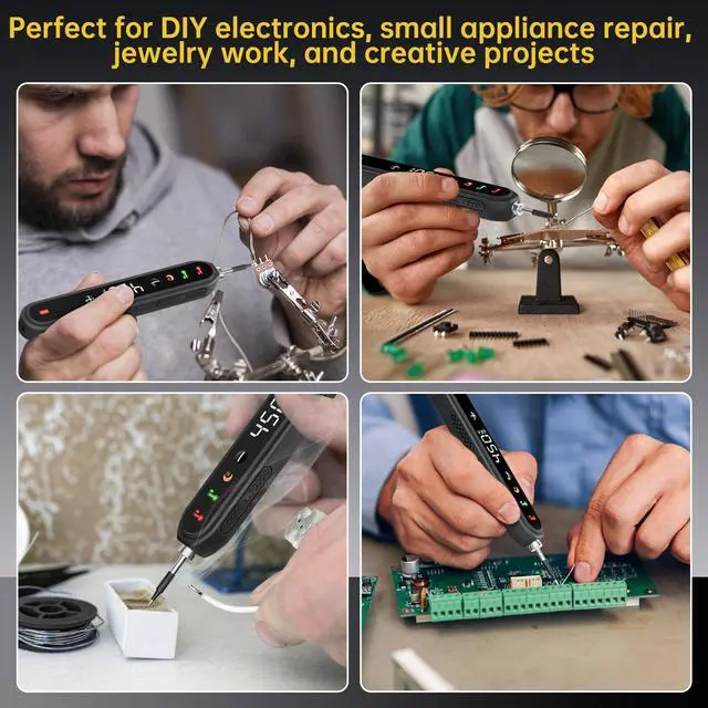 Alt view image 7 of 7 - Cordless Soldering Iron Kit, 8s Fast Heat-Up, 1400mAh Rechargeable Battery, Type-C Charging, Adjustable Temp 180~450 , 3 Replaceable Tips, Wireless Soldering Pen for DIY Electronics Repair Black