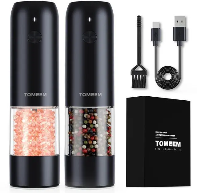 Main image of Electric Salt and Pepper Grinder Set with LED LightsRechargeable Automatic Pepper and Salt Mill with 6 Adjustable Coarseness, Dust Cover, One-Button Control for Cooking, Home Gifts