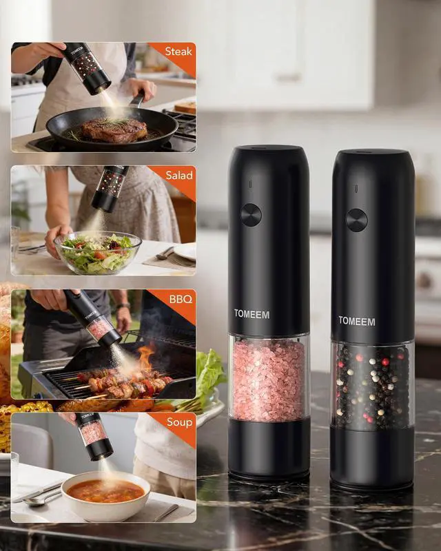 Alt view image 6 of 7 - Electric Salt and Pepper Grinder Set with LED LightsRechargeable Automatic Pepper and Salt Mill with 6 Adjustable Coarseness, Dust Cover, One-Button Control for Cooking, Home Gifts