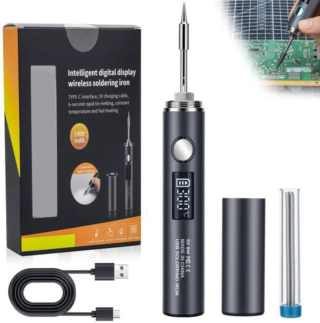 Main image of Cordless Soldering Iron Kit, 1400mAh Rechargeable Cordless Soldering Iron, 7 Seconds Fast Heating(500°F-788), LED Light and Adjustable Temperature, Soldering Iron for Electric Repairs, DIY