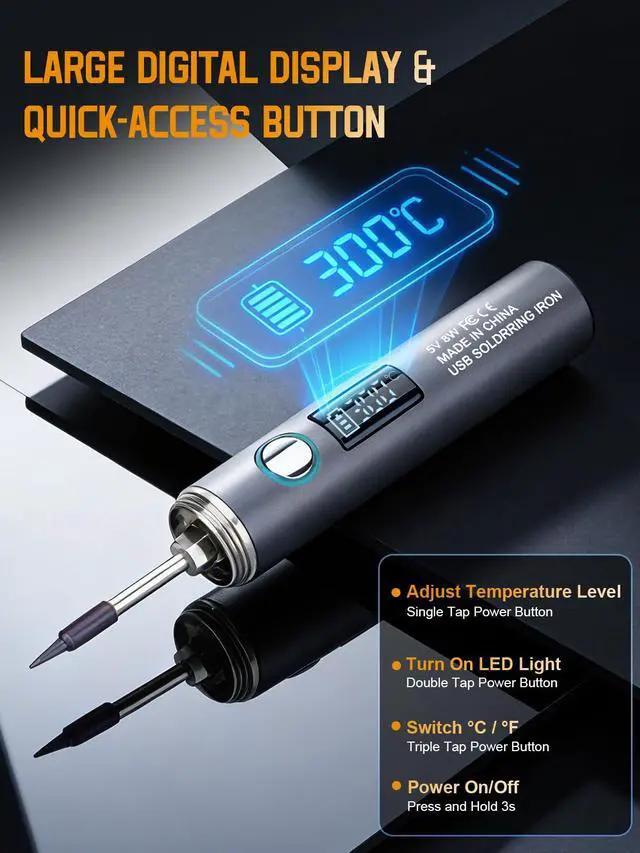 Alt view image 4 of 7 - Cordless Soldering Iron Kit, 1400mAh Rechargeable Cordless Soldering Iron, 7 Seconds Fast Heating(500°F-788), LED Light and Adjustable Temperature, Soldering Iron for Electric Repairs, DIY