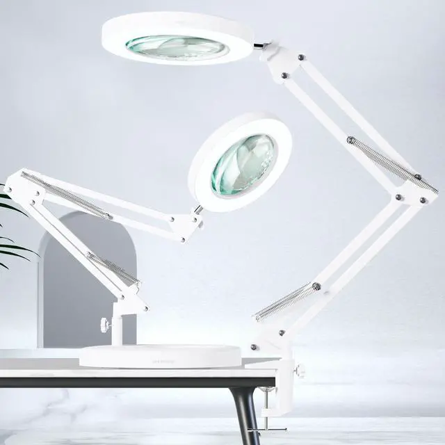 Main image of 10X Magnifying Glass with Light, 1,800 Lumens Stepless Dimmable, 3 Color Modes, 4.2 Real Glass Lens LED Magnifying Desk Lamp & Clamp, Magnifier Light and Stand for Crafts Close Work-White