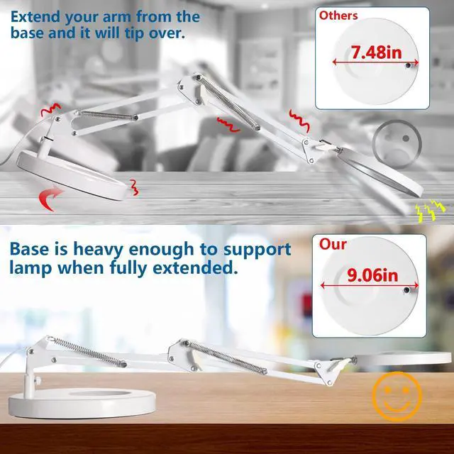 Alt view image 2 of 7 - 10X Magnifying Glass with Light, 1,800 Lumens Stepless Dimmable, 3 Color Modes, 4.2 Real Glass Lens LED Magnifying Desk Lamp & Clamp, Magnifier Light and Stand for Crafts Close Work-White