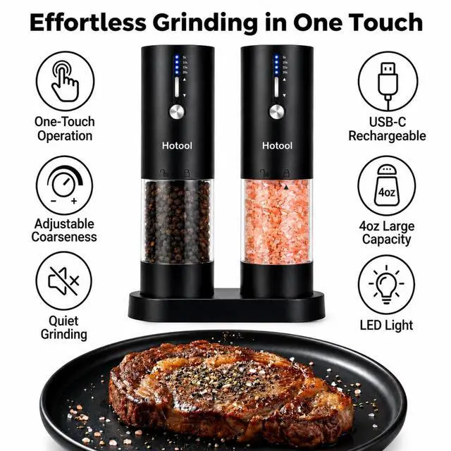 Alt view image 3 of 7 - Electric Salt and Pepper Grinder Set - Rechargeable Salt and Pepper Shakers with Base - Adjustable Coarseness Salt Grinder - Kitchen Gadgets, Gifts for Mom, Dad, Women, Men, Sister, Grandpa