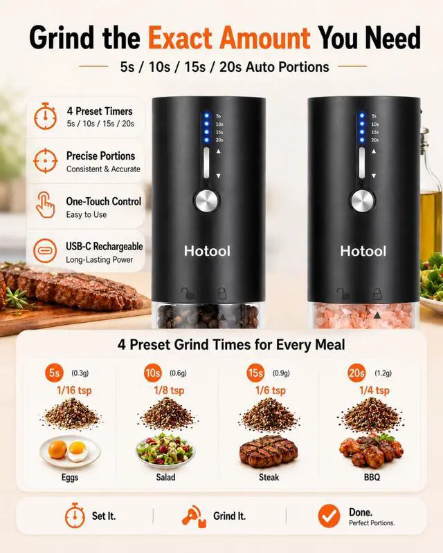 Alt view image 4 of 7 - Electric Salt and Pepper Grinder Set - Rechargeable Salt and Pepper Shakers with Base - Adjustable Coarseness Salt Grinder - Kitchen Gadgets, Gifts for Mom, Dad, Women, Men, Sister, Grandpa