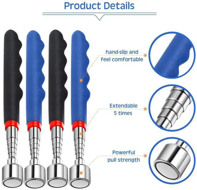 Alt view image 3 of 6 - Telescoping Magnetic Pickup Tool 20 Lbs Magnet Extension Tool Telescoping 30 Inch Extendable Stick Gadget for Men Suitable for Birthday Valentine's Day Father's Day Christmas(Blue and Black,4 Pieces)