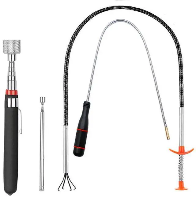 Main image of 4 Pack Telescoping Magnet Pick-up Tool Set - Retrieving Pickup ToolsExtendable Pick Up ToolsBendable Spring Magnet StickFlexible Extra Long Reach Bendable Curve Grabber with 4 Claws