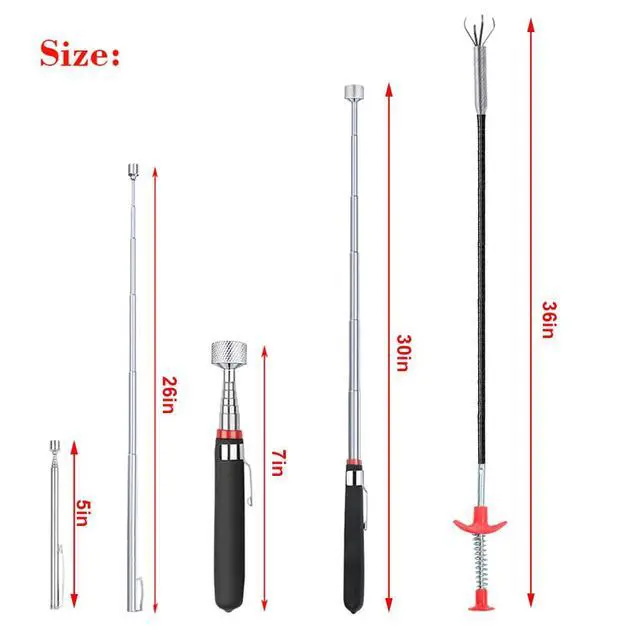 Alt view image 4 of 7 - 4 Pack Telescoping Magnet Pick-up Tool Set - Retrieving Pickup ToolsExtendable Pick Up ToolsBendable Spring Magnet StickFlexible Extra Long Reach Bendable Curve Grabber with 4 Claws
