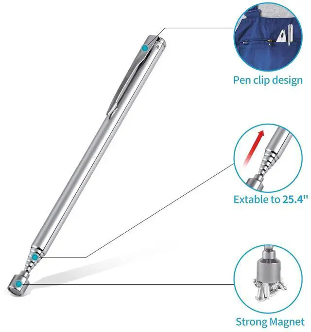 Alt view image 3 of 7 - 1 Piece 3.5LBs Telescoping Magnetic Pickup Tool, with Pen Clip Design, Magnet Stick Rod Extendable 5.1" to 25.4" for Men, Birthday, Father's Day, Christmas Gift