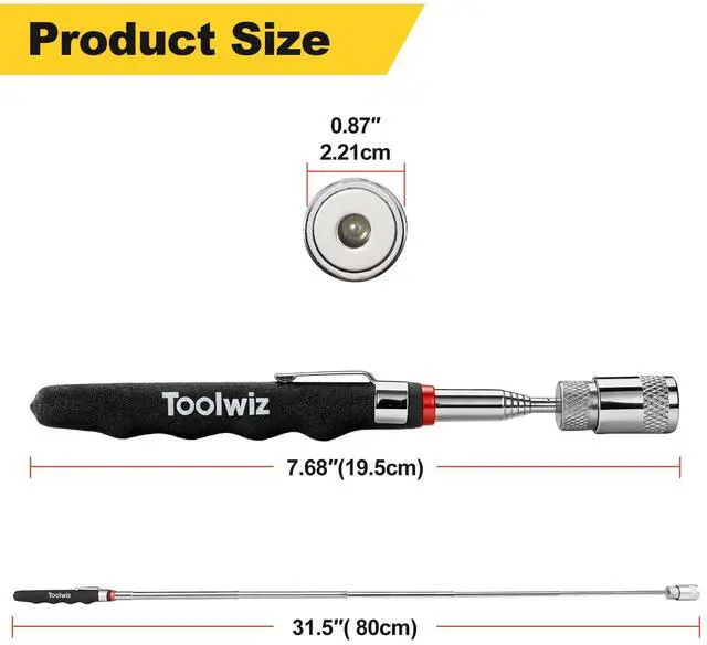 Alt view image 3 of 7 - Magnetic Telescoping Pickup Tool 8 Lb, Portable Extendable Magnet Pickup Tool 7.7-32 Inch/19-80 Cm Extendable Retrieving Tool with Led Light, 8 Lbs Lifting Capacity Magnet Pickup Tool