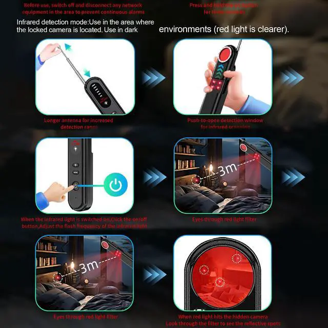 Alt view image 4 of 7 - Hidden Camera Detector - 2025 Camera Detector, Hidden Device GPS Detector, Bug Detector, Camera Detector for Hotels, Travel, Office, 5 Levels Sensitivity (Black)
