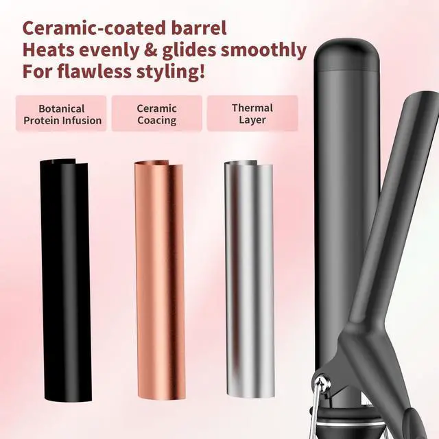 Alt view image 5 of 7 - 1 1/2 Inch Curling Iron, Tourmaline Ceramic Extra Long Barrel Curling Iron 1.5 Inch with Auto Shut-Off, Dual Voltage 110-240V Hair Curler Suitable for Travel, Including Glove