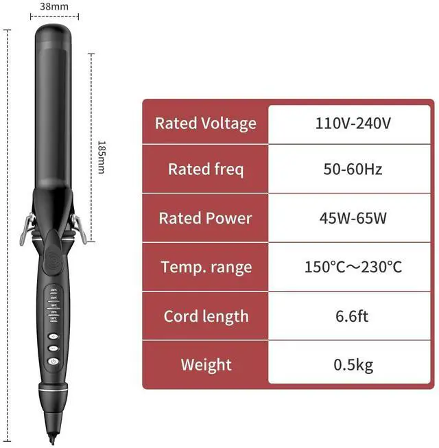 Alt view image 7 of 7 - 1 1/2 Inch Curling Iron, Tourmaline Ceramic Extra Long Barrel Curling Iron 1.5 Inch with Auto Shut-Off, Dual Voltage 110-240V Hair Curler Suitable for Travel, Including Glove