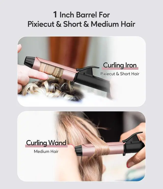 Alt view image 3 of 7 - Mini Curling Iron 1 Inch, 100-240V Dual Voltage for Travel, Ceramic Curling Iron Travel Size with Keratin & Argan Oil Infused, Mini Hair Curler with Storage Bag, Rose-Gold