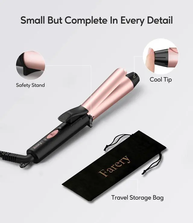 Alt view image 6 of 7 - Mini Curling Iron 1 Inch, 100-240V Dual Voltage for Travel, Ceramic Curling Iron Travel Size with Keratin & Argan Oil Infused, Mini Hair Curler with Storage Bag, Rose-Gold