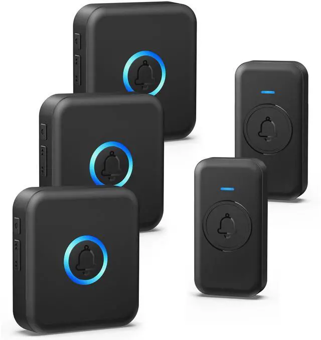 Main image of Wireless Doorbell, Easy installation, Door bell Kit with 60 Chimes 5 Levels Volume and 1000ft Range 3 Receivers+2 Waterproof Buttons, Wireless Doorbells for Home, Doorbell Classroom Black