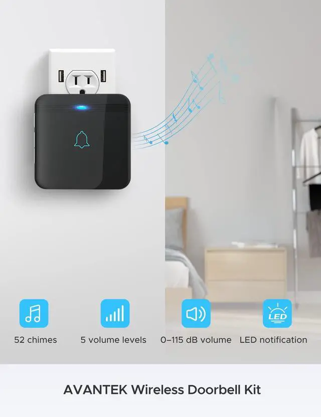 Alt view image 3 of 7 - Wireless Doorbell, D-3G Waterproof Chime Kit Operating at Over 1300 Feet with 52 Melodies, 5 Volume Levels & LED Flash