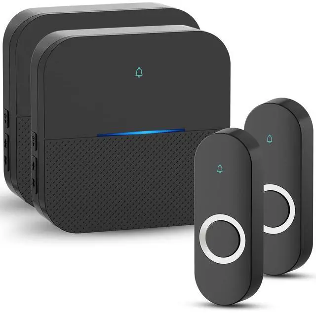 Main image of Lighted Wireless Doorbell, Home Waterproof Doorbell 1,000ft Range, 5 Volume Levels with 58 Doorbell Chimes & LED Flash (Black, Doorbell with 2 transmitters & 2 Receivers)