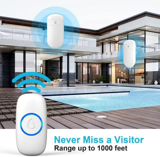Alt view image 3 of 6 - Wireless Doorbell, Door bell Over 1000ft Coverage with 2 Plug-In Receivers, 1 Waterproof Push button, 52 Chimes, 110dB loud Sound Colorful LED Flash