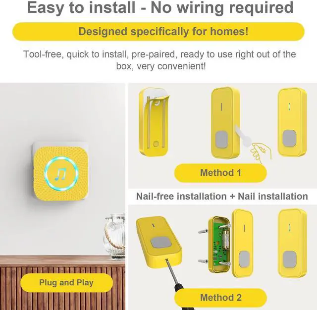 Alt view image 6 of 7 - Wireless Doorbell with 1 Button 3 Receivers,Door Bell,1300FT/400M Ultra-Long Range,55 Chimes 5 Volume,IP55 Waterproof,110 db Extra Loud with Flashing Light,for Home/Classroom/Office/Warehouse