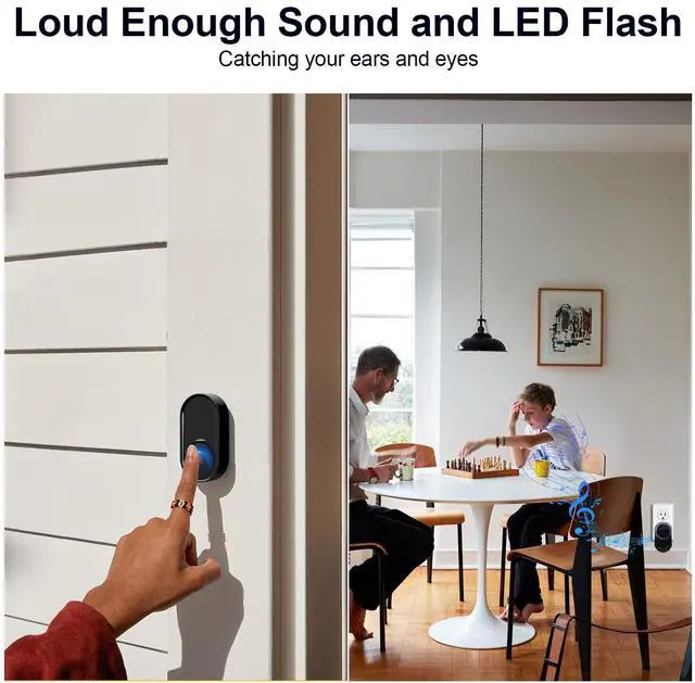 Alt view image 3 of 7 - Wireless Doorbell, Wireless Doorbell for Classroom 3 Push Buttons 2 receivers, Operating at 1300 ft Range, 58 Melodies 5 Volume Levels & LED Flash, Waterproof Doorbell Chime Kits for Home