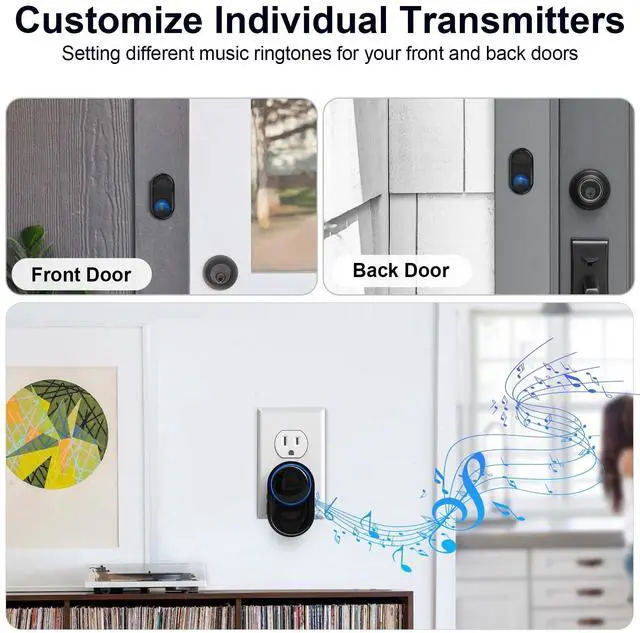 Alt view image 4 of 7 - Wireless Doorbell, Wireless Doorbell for Classroom 3 Push Buttons 2 receivers, Operating at 1300 ft Range, 58 Melodies 5 Volume Levels & LED Flash, Waterproof Doorbell Chime Kits for Home