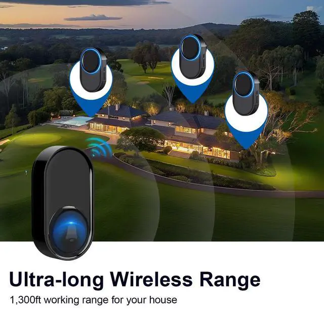 Alt view image 6 of 7 - Wireless Doorbell, Wireless Doorbell for Classroom 3 Push Buttons 2 receivers, Operating at 1300 ft Range, 58 Melodies 5 Volume Levels & LED Flash, Waterproof Doorbell Chime Kits for Home