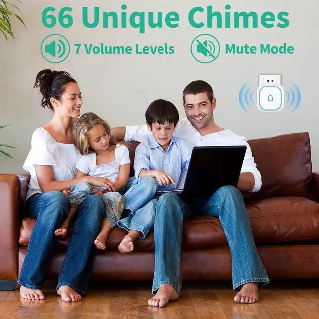 Alt view image 2 of 7 - Wireless Doorbell for Home Classroom IP66 Waterproof Door Bell Ringer Wireless 1000ft Range with 66 Ringtones Kid Doorbell Chime 7 Adjustable Volume LED Flash Doorbells for Teachers