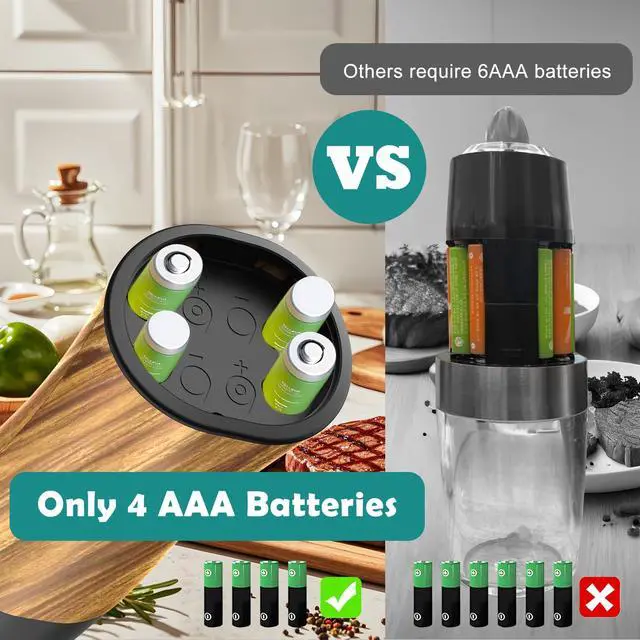 Alt view image 2 of 7 - Electric Salt and Pepper Grinder Set - Automatic Battery Powered Salt Grinder Salt and Pepper Shakers Set Electric with Auto Light Adjustable For Gravity Operated Wood Grain Peppercorn Mill