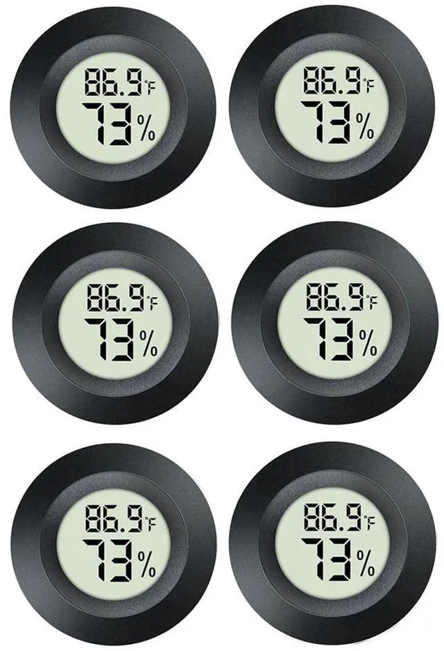 Main image of 6 Pack Hygrometer Thermometer Digital Humidity Meter Indoor/Outdoor Humidity Monitor Reptile Thermometer for Greenhouse Humidors Terrarium Jars / (6)
