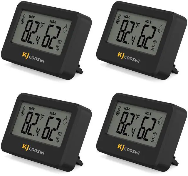 Main image of 4PCS Mini Digital Hygrometer and Thermometer,Reptile Thermometer with Magnetic & Tablestand, Indoor Temperature and Humidity Meter Gauge for Humidors Greenhouse Garden Cellar Closet Guitar Case
