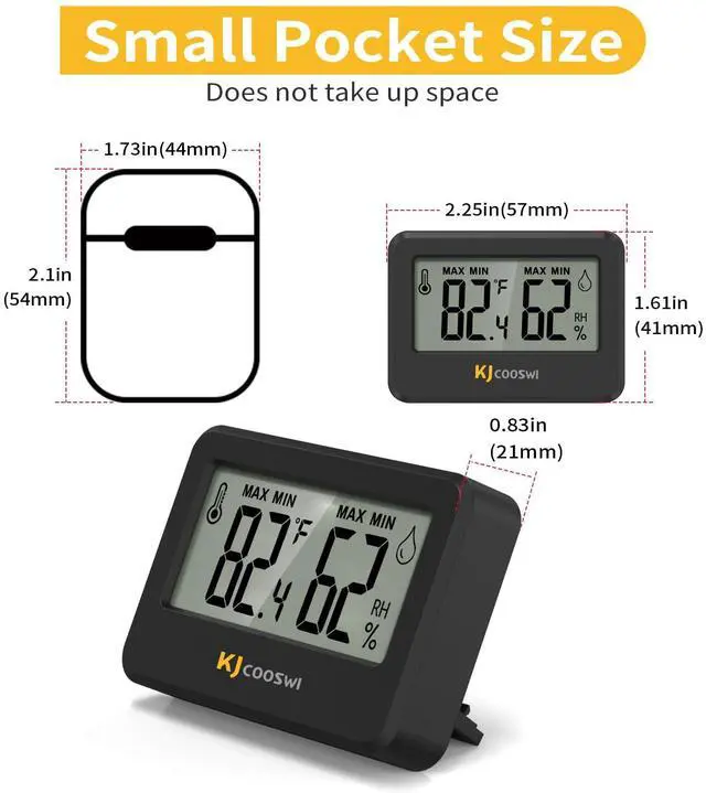 Alt view image 2 of 6 - 4PCS Mini Digital Hygrometer and Thermometer,Reptile Thermometer with Magnetic & Tablestand, Indoor Temperature and Humidity Meter Gauge for Humidors Greenhouse Garden Cellar Closet Guitar Case