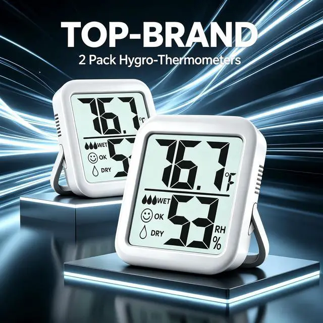 Alt view image 2 of 6 - 2 Pack Room Thermometer for Home, Hygrometer Indoor Humidity Meter Gauge, Digital Temperature and Humidity Monitor Sensor for House, Terrarium, Incubator, Greenhouse - Battery Included