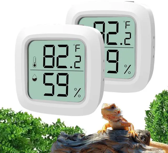 Main image of 2-Pack Reptile Thermometer and Hygrometer LCD Digital Temp & Humidity Monitor for Bearded Dragon, Gecko, Snake Tanks, Incubation Boxes, Indoor Pet Habitats