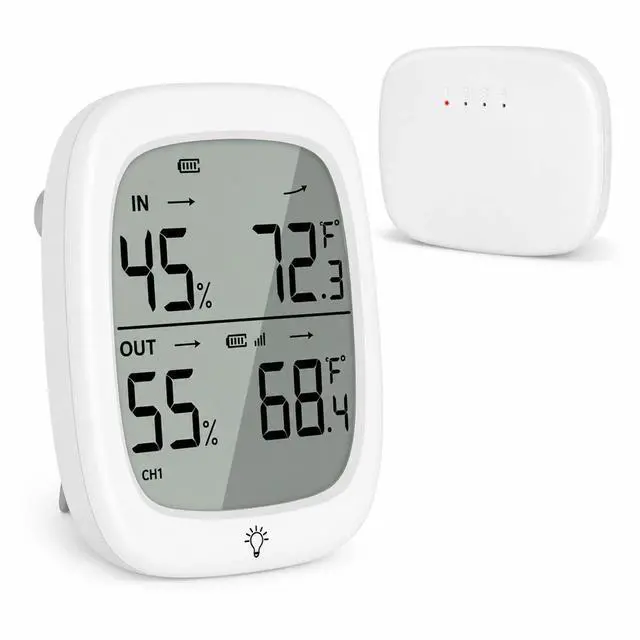 Main image of Wireless Indoor Outdoor Thermometer Hygrometer with Remote Sensor, 330ft Range Digital Temperature Humidity Monitor, Large Display, High Accuracy for Home Greenhouse Baby Room Patio