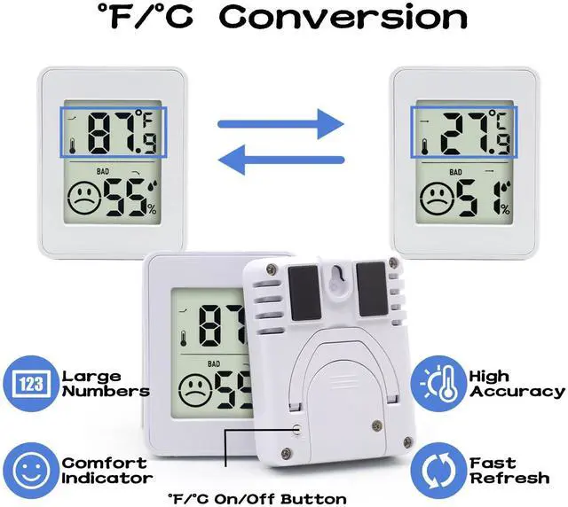 Alt view image 3 of 5 - 2 PCS Home Indoor Hygrometer, Mini Indoor Thermometer with Magnetic Back, Temperature and Humidity Monitor, Reptile Thermometer - Houses, Greenhouses,Baby Room,Office, Incubator