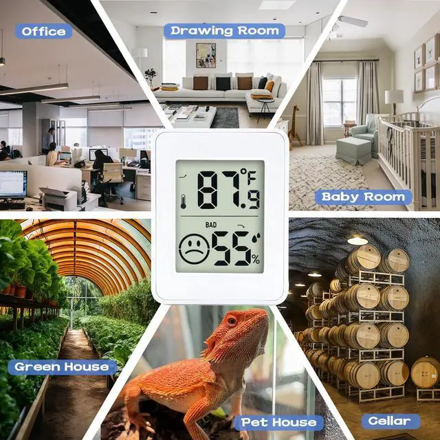 Alt view image 5 of 5 - 2 PCS Home Indoor Hygrometer, Mini Indoor Thermometer with Magnetic Back, Temperature and Humidity Monitor, Reptile Thermometer - Houses, Greenhouses,Baby Room,Office, Incubator