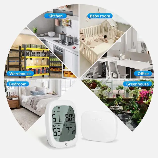 Alt view image 7 of 7 - Wireless Indoor Outdoor Thermometer Hygrometer with Remote Sensor, 330ft Range Digital Temperature Humidity Monitor, Large Display, High Accuracy for Home Greenhouse Baby Room Patio