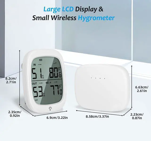 Alt view image 4 of 7 - Wireless Indoor Outdoor Thermometer Hygrometer with Remote Sensor, 330ft Range Digital Temperature Humidity Monitor, Large Display, High Accuracy for Home Greenhouse Baby Room Patio