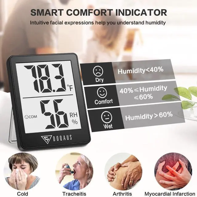 Alt view image 3 of 7 - Humidity Meter, 2 Pack Room Thermometer Indoor, Hygrometer with 5s Fast Refresh, Temperature Humidity Monitor Meter for Baby Room, Living Room, Basement, Greenhouse, Office