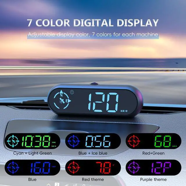 Alt view image 2 of 7 - G9 Car Head-Up Display, Universal HUD Windshield Speedometer, with Speed, time, Trip Distance, and Height Display - 7 Color Modes, Plug and Play, overspeed Alert