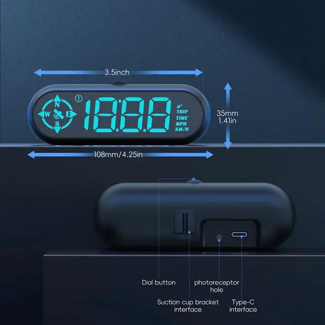 Alt view image 7 of 7 - G9 Car Head-Up Display, Universal HUD Windshield Speedometer, with Speed, time, Trip Distance, and Height Display - 7 Color Modes, Plug and Play, overspeed Alert