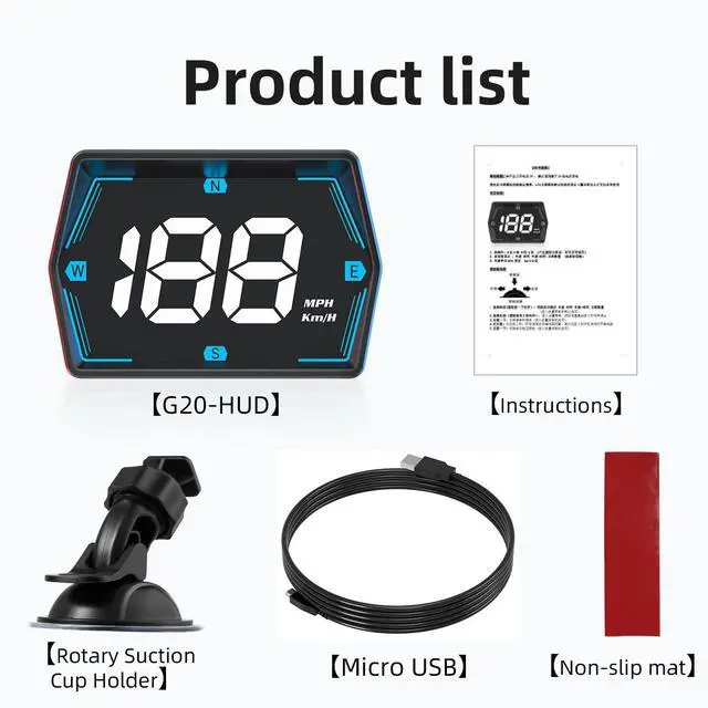 Alt view image 7 of 7 - Universal Car HUD GPS Speedometer G20 Car Heads-up Display Plug and Play with USB Connection,Displays MPH, Comes with Compass Over Speed Alert HD Display Speedometer for All Vehicles