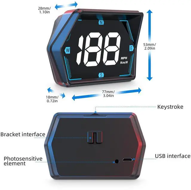 Alt view image 6 of 7 - Universal Car HUD GPS Speedometer G20 Car Heads-up Display Plug and Play with USB Connection,Displays MPH, Comes with Compass Over Speed Alert HD Display Speedometer for All Vehicles