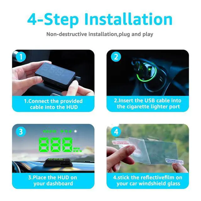 Alt view image 6 of 7 - Heads up Display for Cars,Car HUD,Head up Display for Car,Car Speedometer Display,Automatic Brightness Adjustment,Speeding Alert,USB Cable Plug & Play