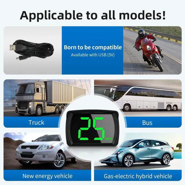 Alt view image 3 of 7 - GPS Digital Speed Meter Speedometer HUD with MPH Speed Head Up Display for All Cars, USB Cable Plug & Play